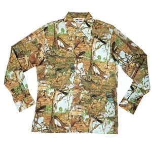 Vintage 70s Novelty Dagger Collar Animal Print Button Up